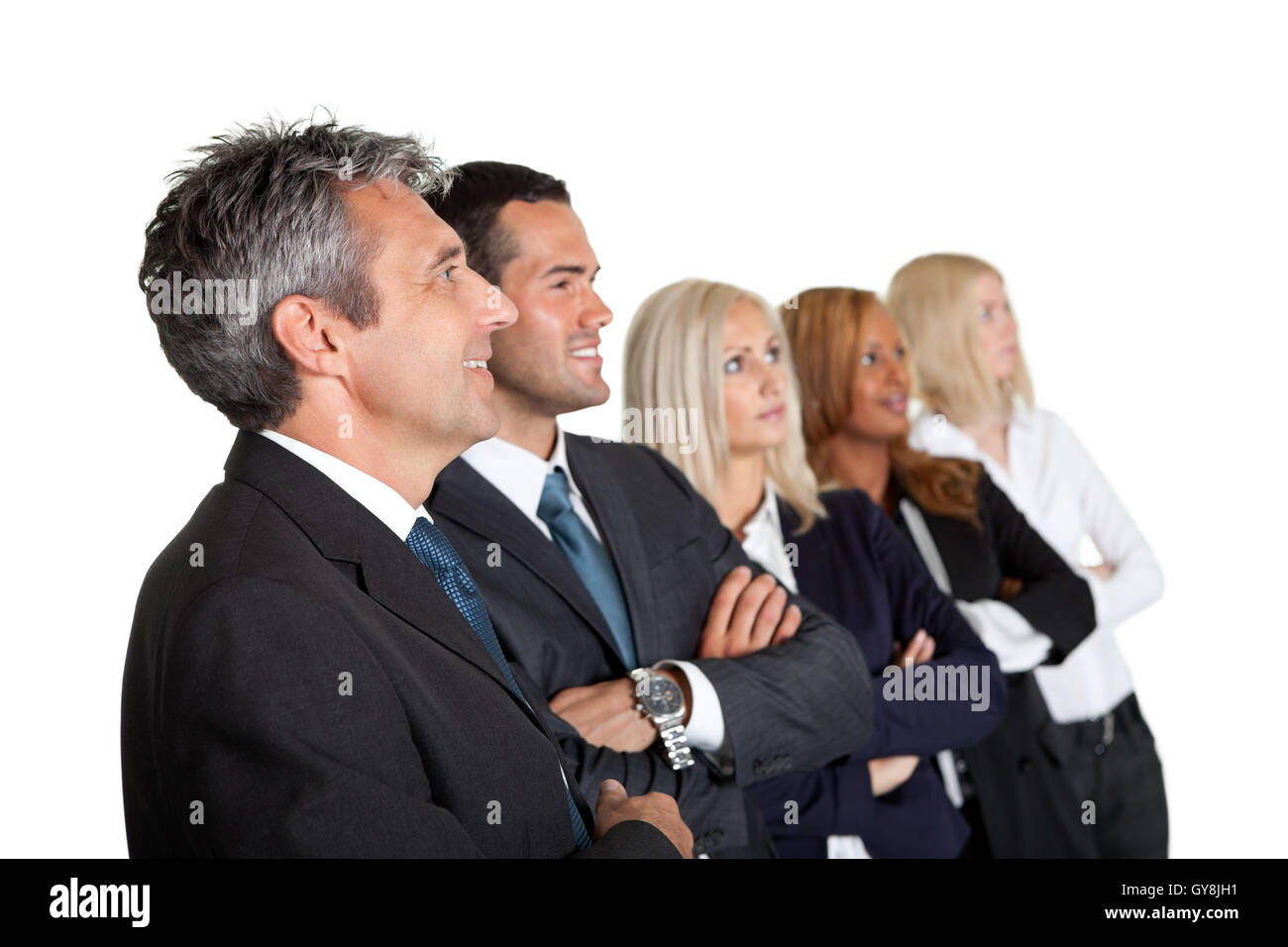Successful group of businesspeople looking away Stock Photo