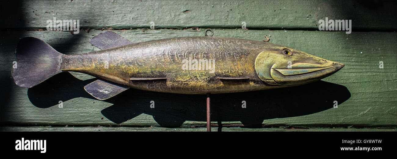 Carved wooden fish pike on a stand. DIY concept. Gift for Fisherman Stock  Photo - Alamy