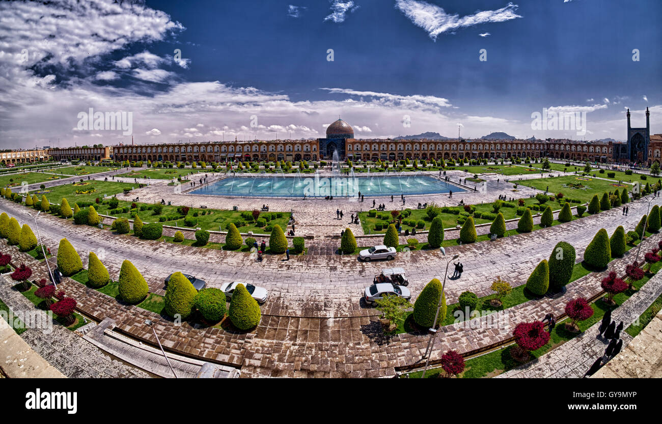 Panoramic view of Naqsh-e Jahan Square Stock Photo