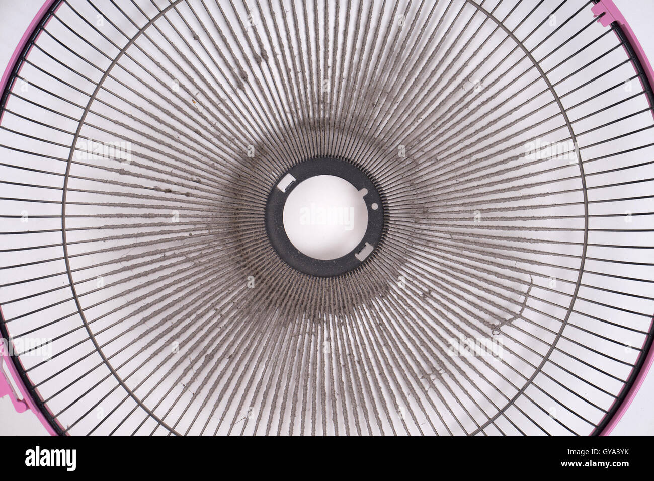 dirty electric fan cause of allergy on white background Stock Photo