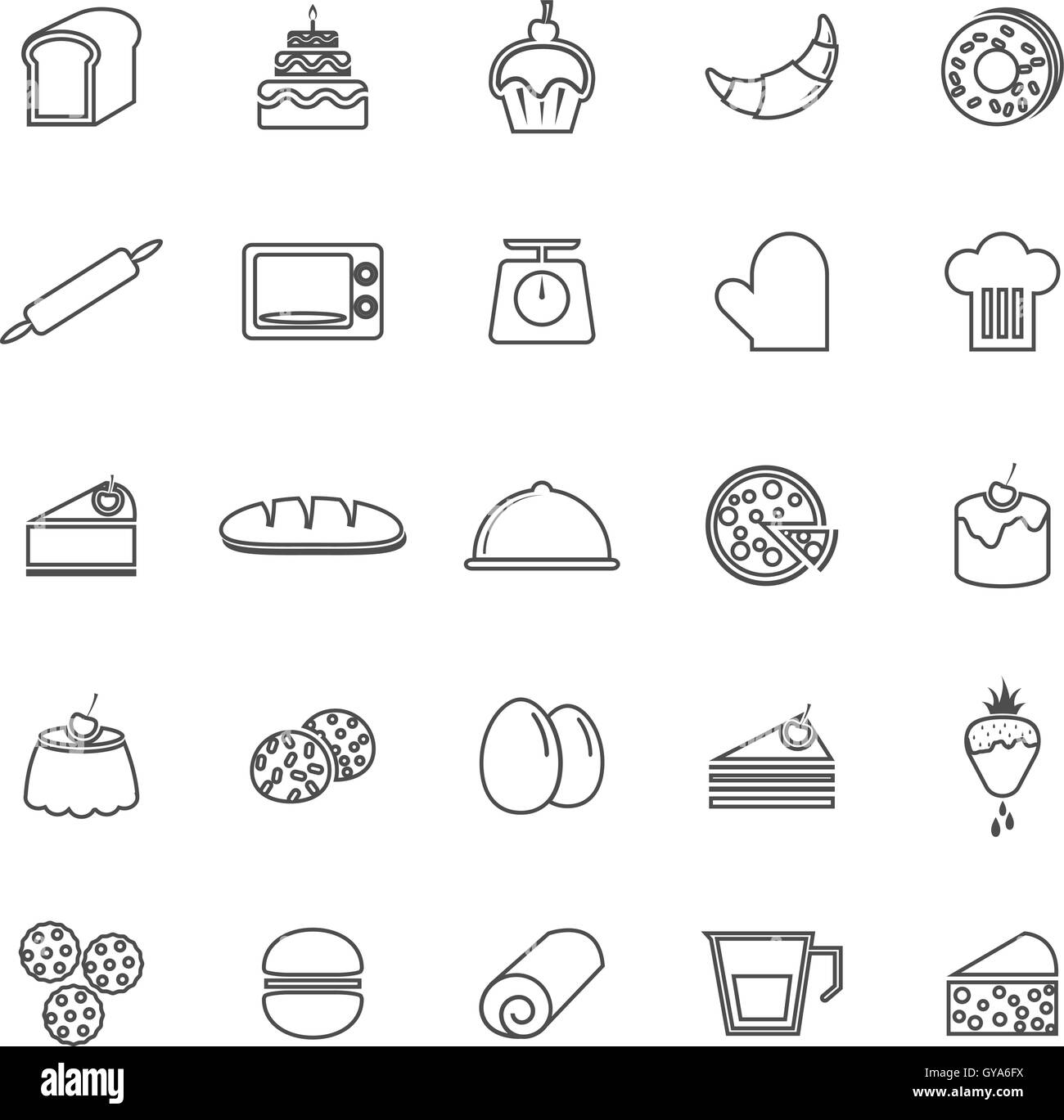 Bakery line icons on white background, stock vector Stock Vector Image ...