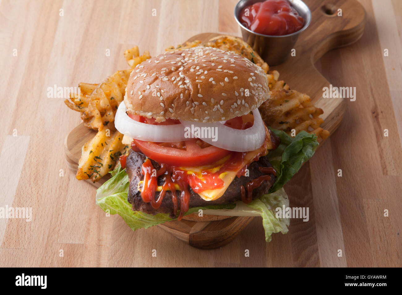Hamburger and beer Stock Photo
