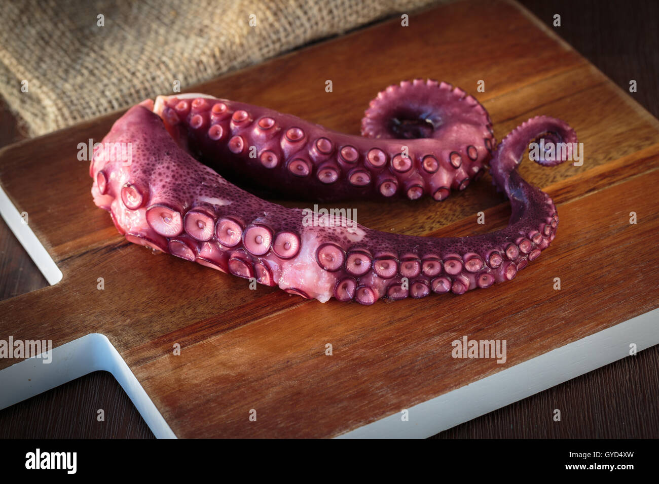 Delicious cooked octopus tentacles on a chopping board Stock Photo - Alamy