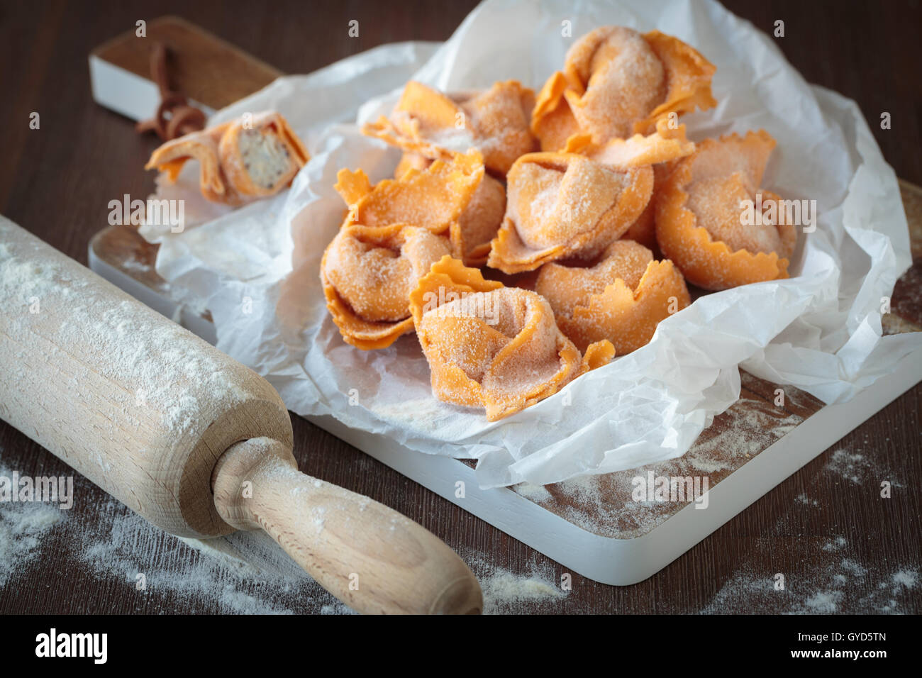 Tasty hand made italian tortellini for autumn season Stock Photo
