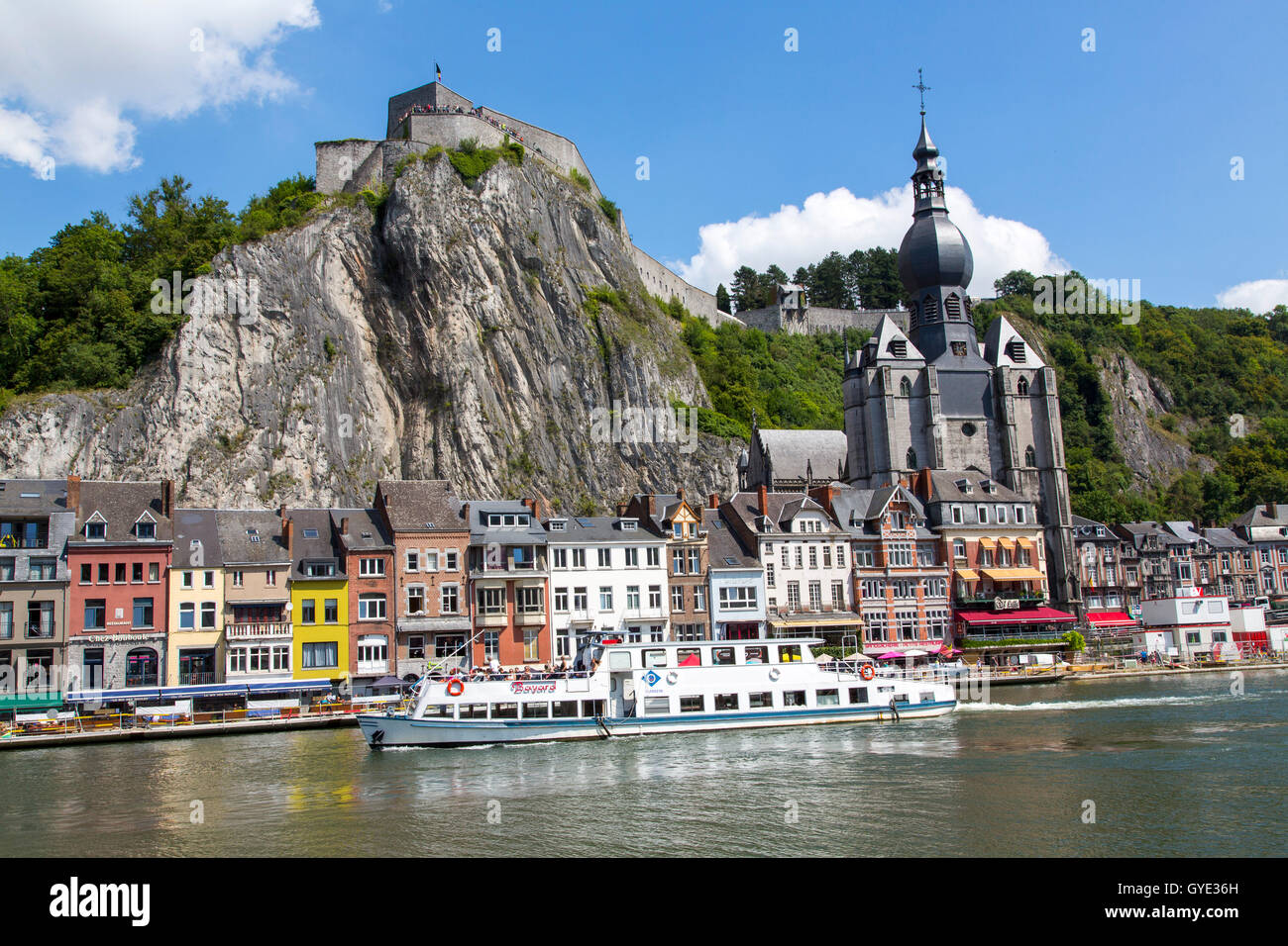 Dinant, Province of Namur, in Wallonia, Belgium, on the Meuse, Notre-Dame de Dinant, Citadel of Dinant, Stock Photo