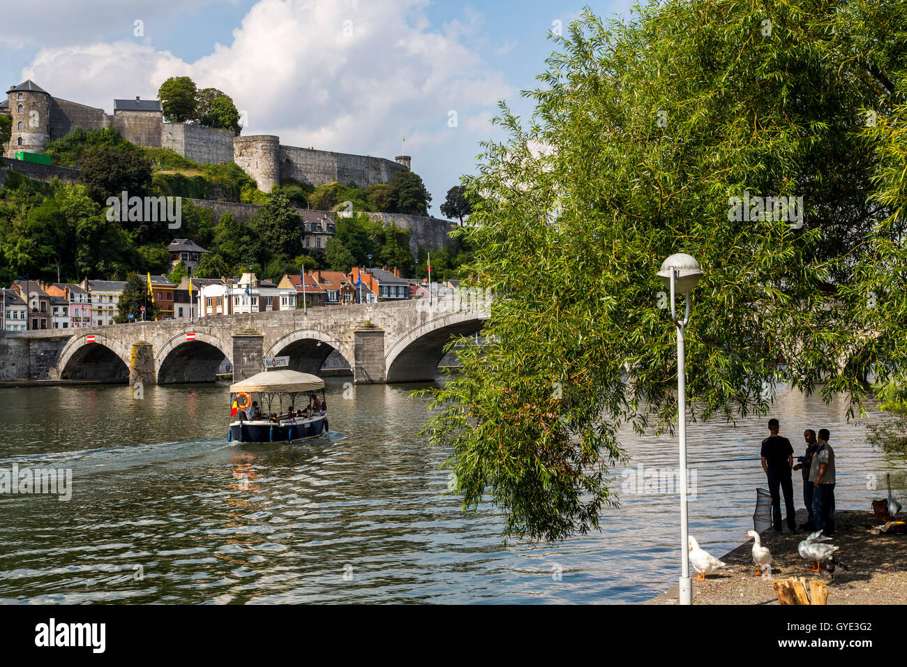 Namur, Wallonia, Belgium, on the Maas River, Citadel, Pont des Jambes, Port de Plaisance, Stock Photo