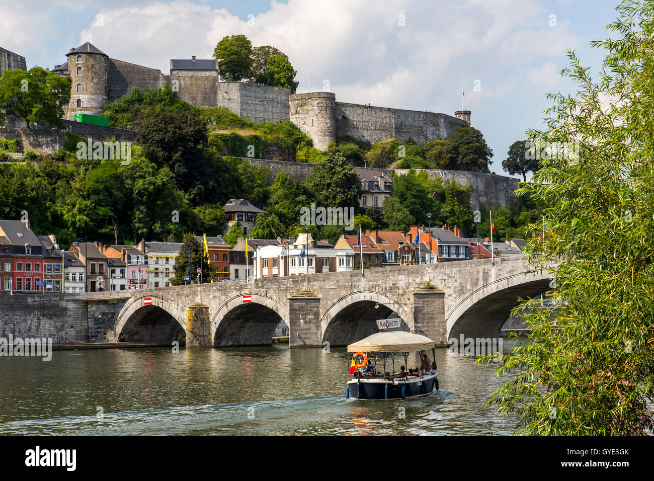 Namur, Wallonia, Belgium, on the Maas River, Citadel, Pont des Jambes, Port de Plaisance, Stock Photo