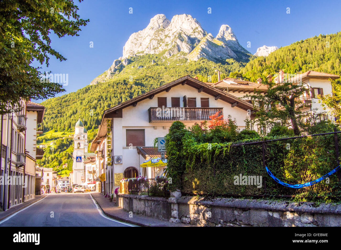 Agordo town set in the Dolomite alps, Belluno province, Veneto region, Italy. Stock Photo