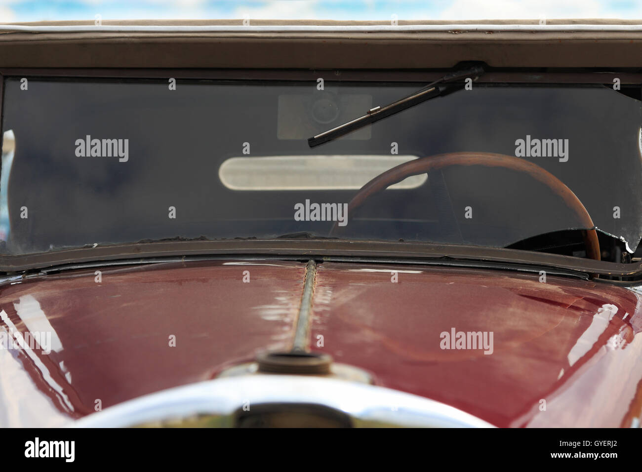 Close up of antique car. Front view. Stock Photo