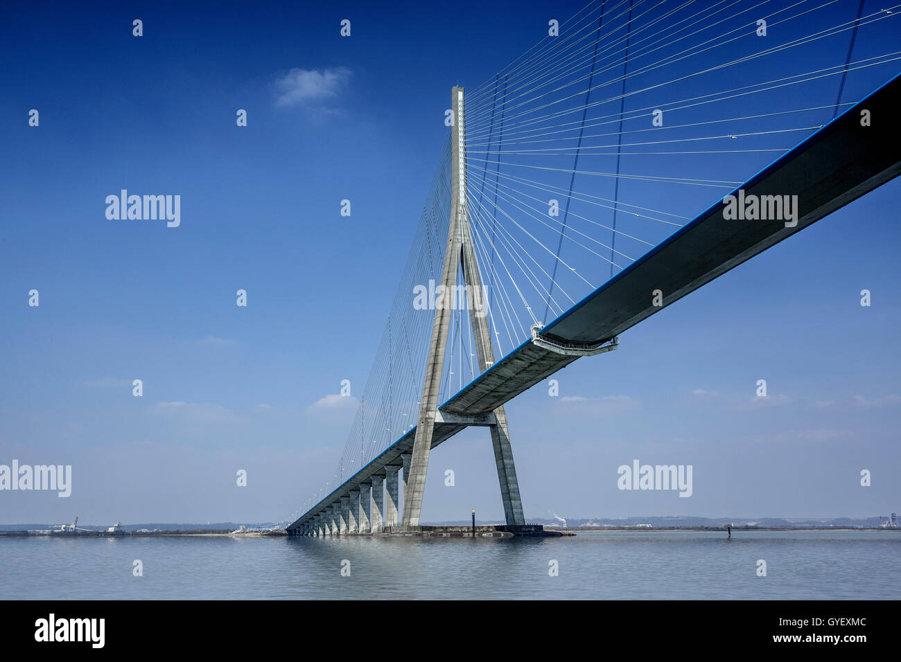 View of the Bridge Pont de Normandie on a sunny autumn day in Normandy France crossing the river Seine Stock Photo