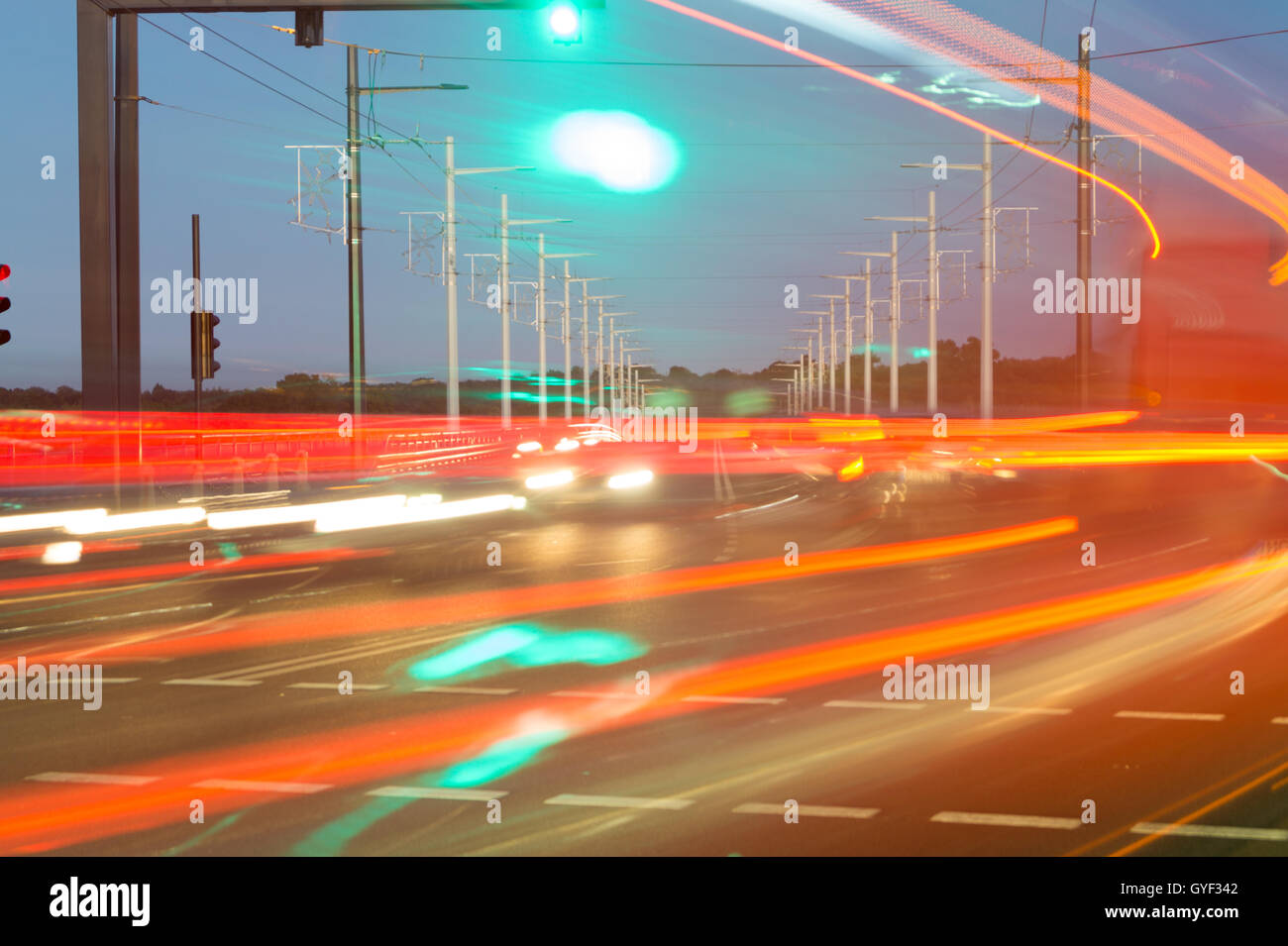 Light trails of moving vehicle at night Stock Photo - Alamy