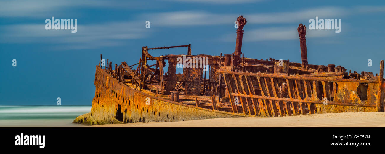 SS Maheno Shipwreck on 70 Mile Beach,Queensland,Australia Stock Photo