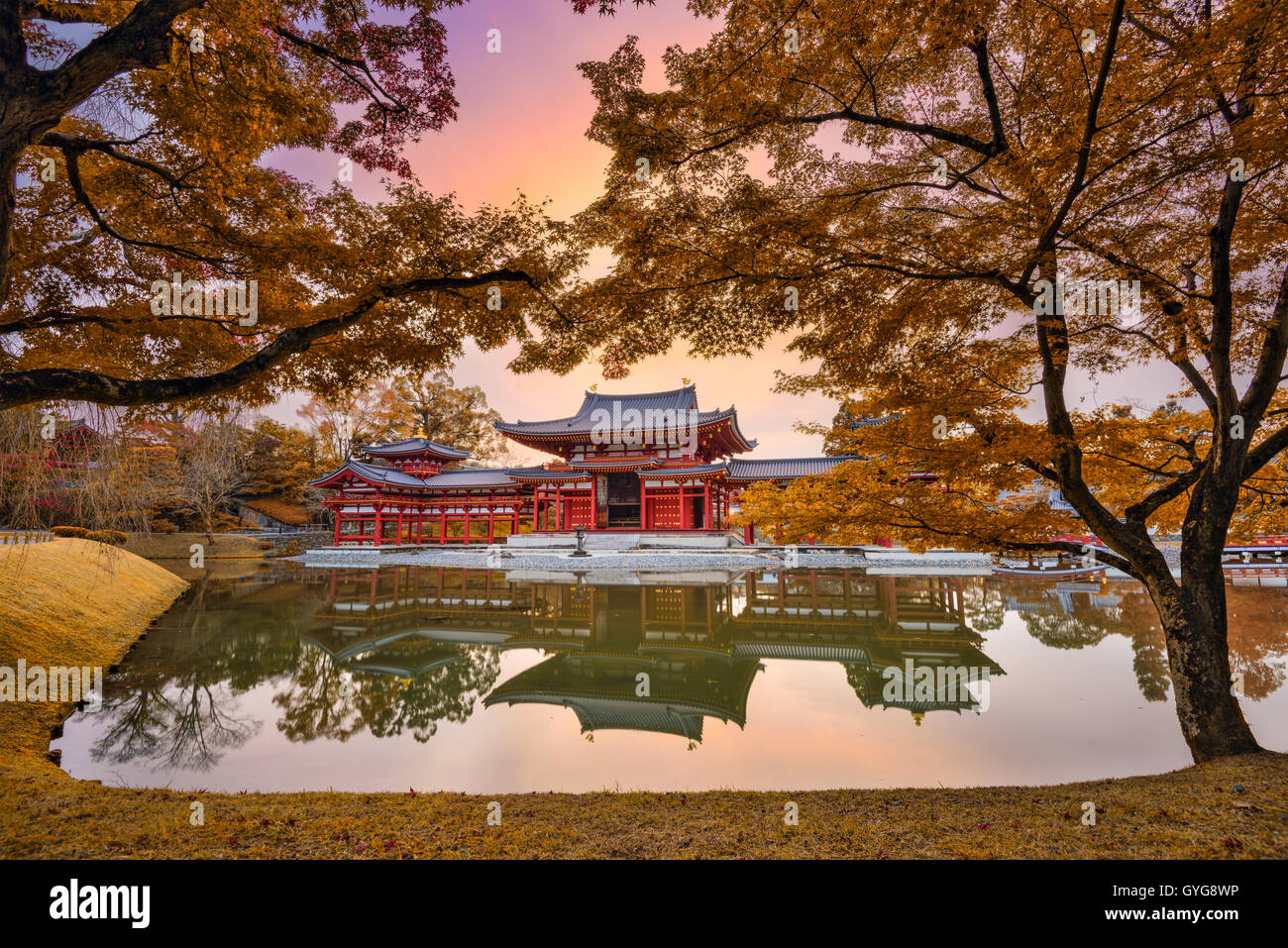 Uji, Kyoto, Japan at Byodo-in Temple's Phoenix hall. Stock Photo