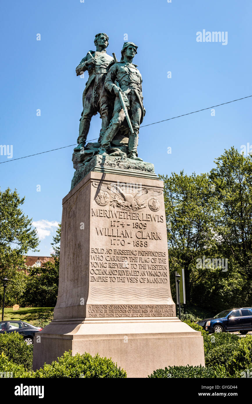 Meriwether Lewis and William Clark Sculpture, Main Street, Charlottesville, Virginia Stock Photo