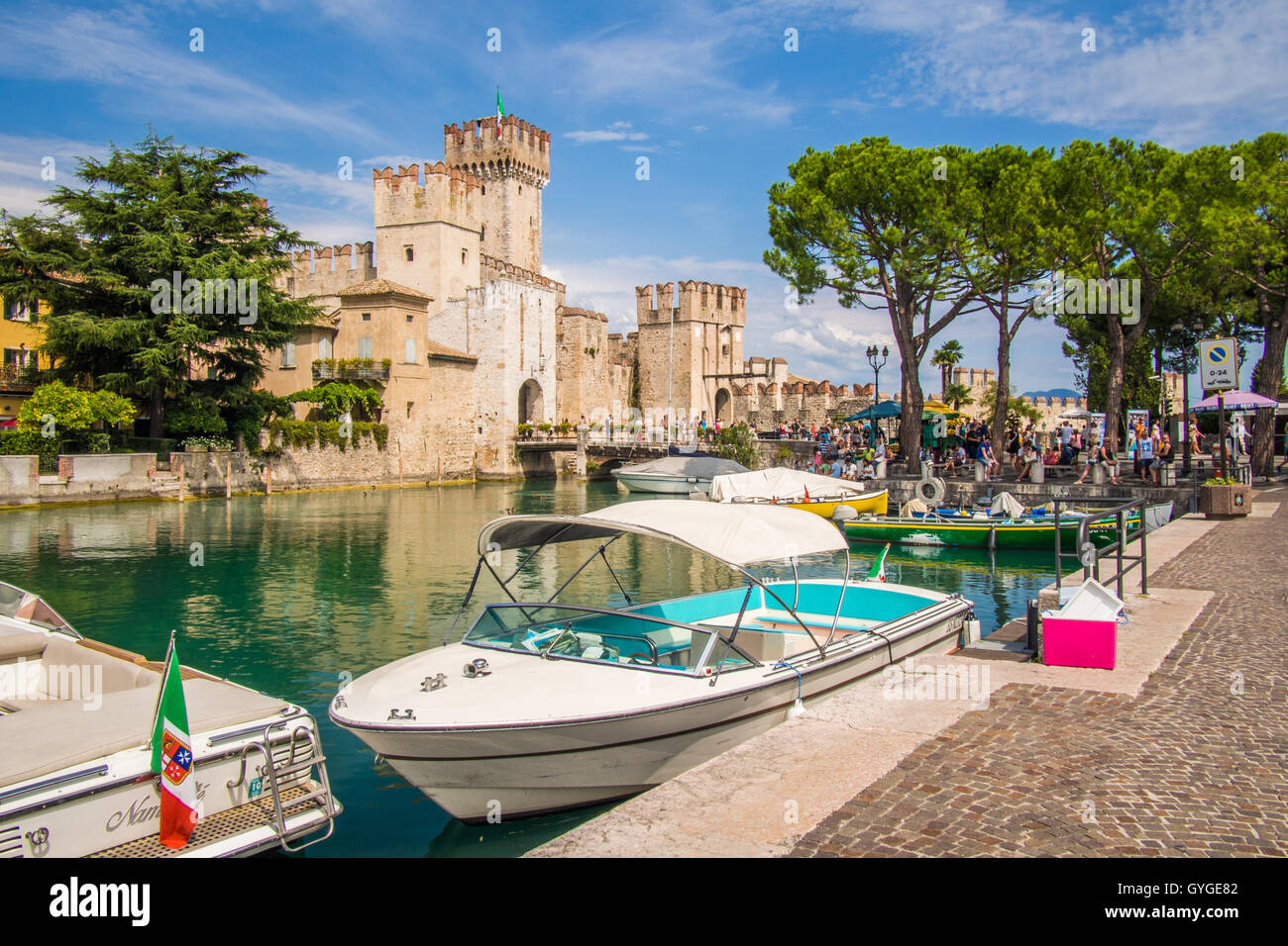 Castle Scaligero, Sirmione, Lake Garda, Brescia province, Lombardy region, Italy. Stock Photo