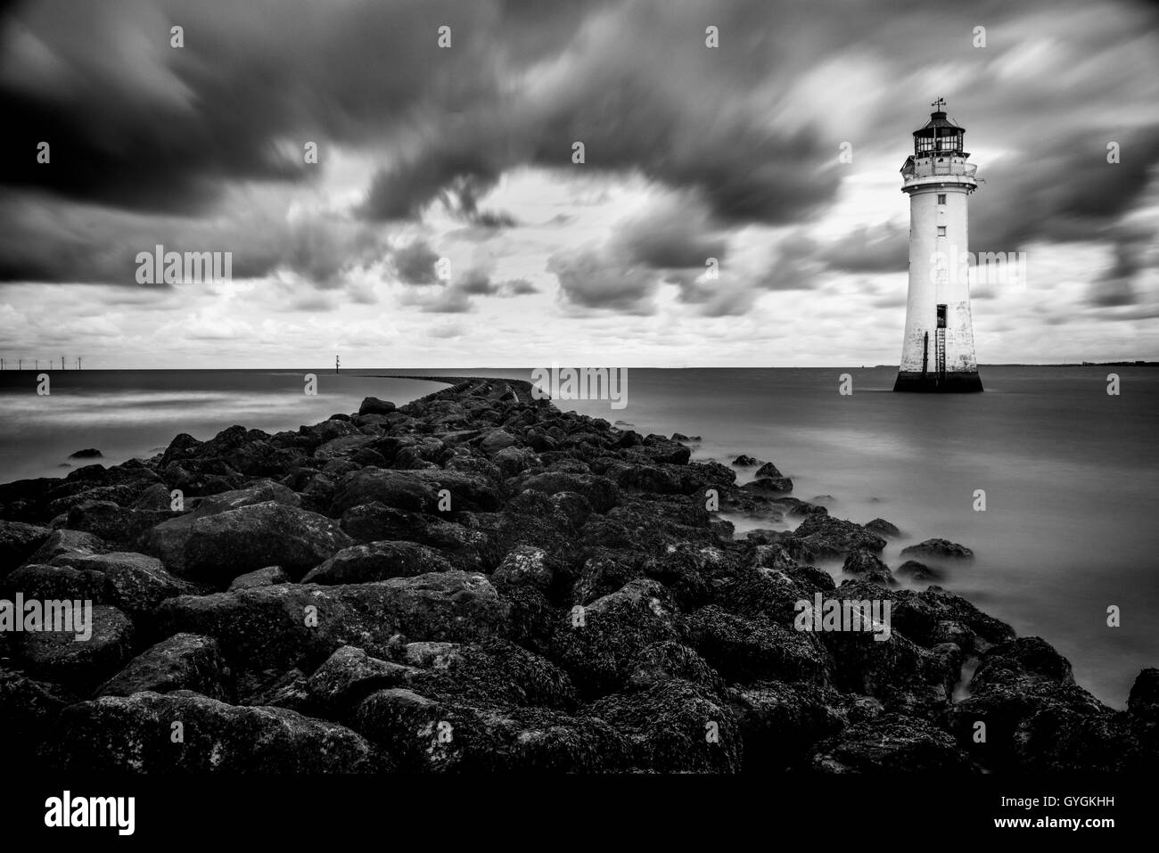 Perch Rock Breakwater New Brighton Merseyside Lighthouse Stock Photo