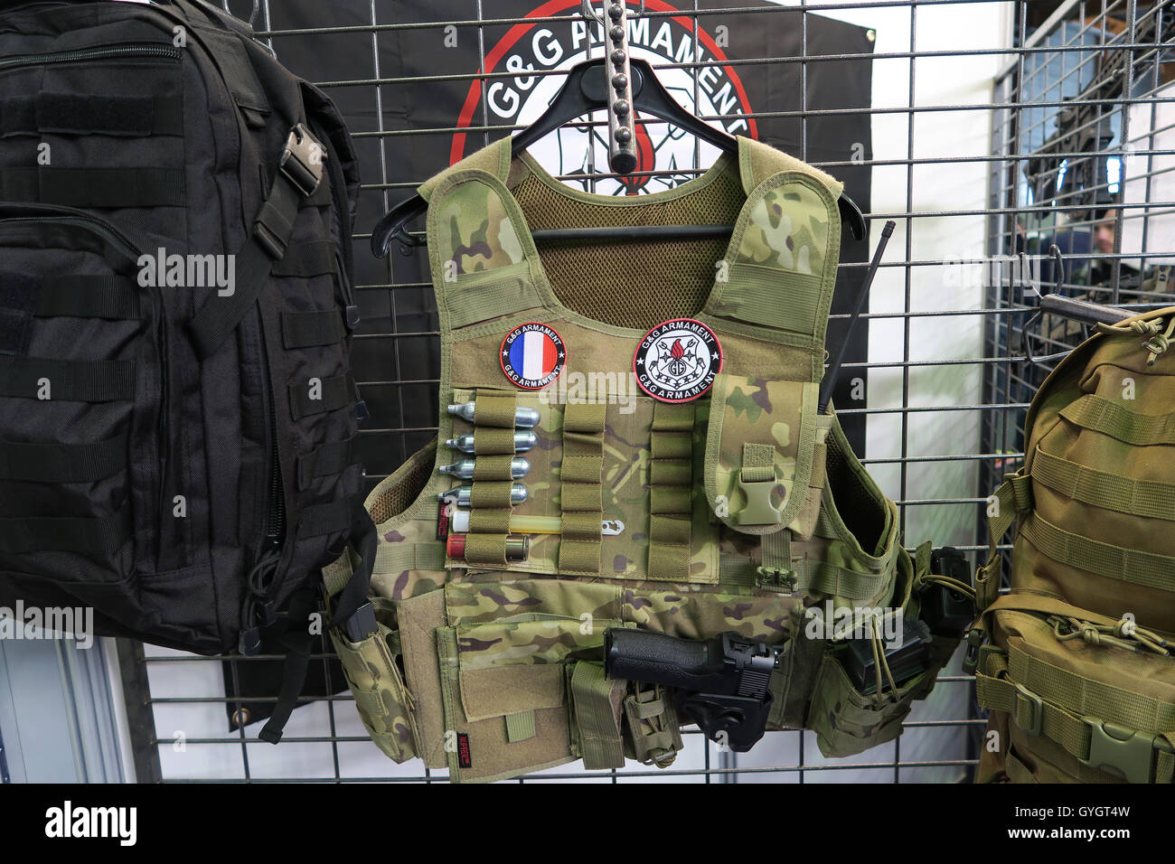 Tactical vest for soldier in Airsoft show , Paris , France Stock Photo