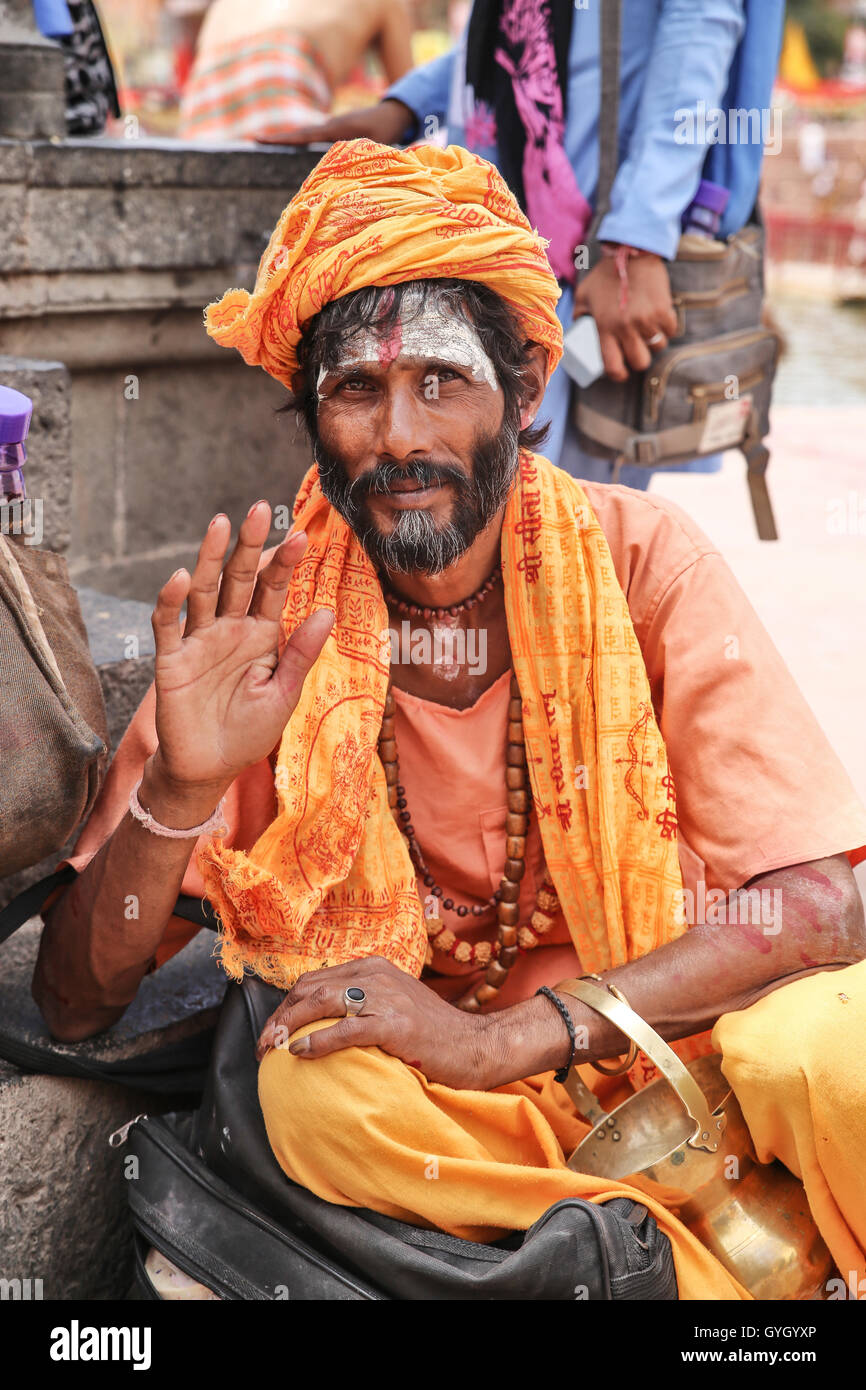 Gathering of holy men at the Khumb Mela festival in Ujjain, India 2016 ...