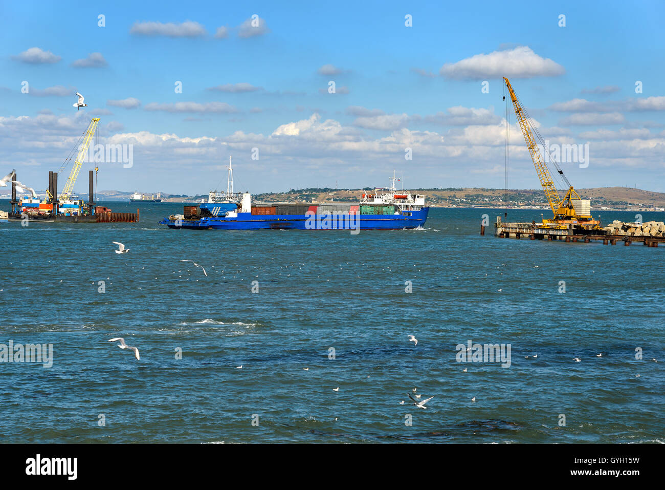 Railway ferry leaves the Port of Kavkaz Stock Photo