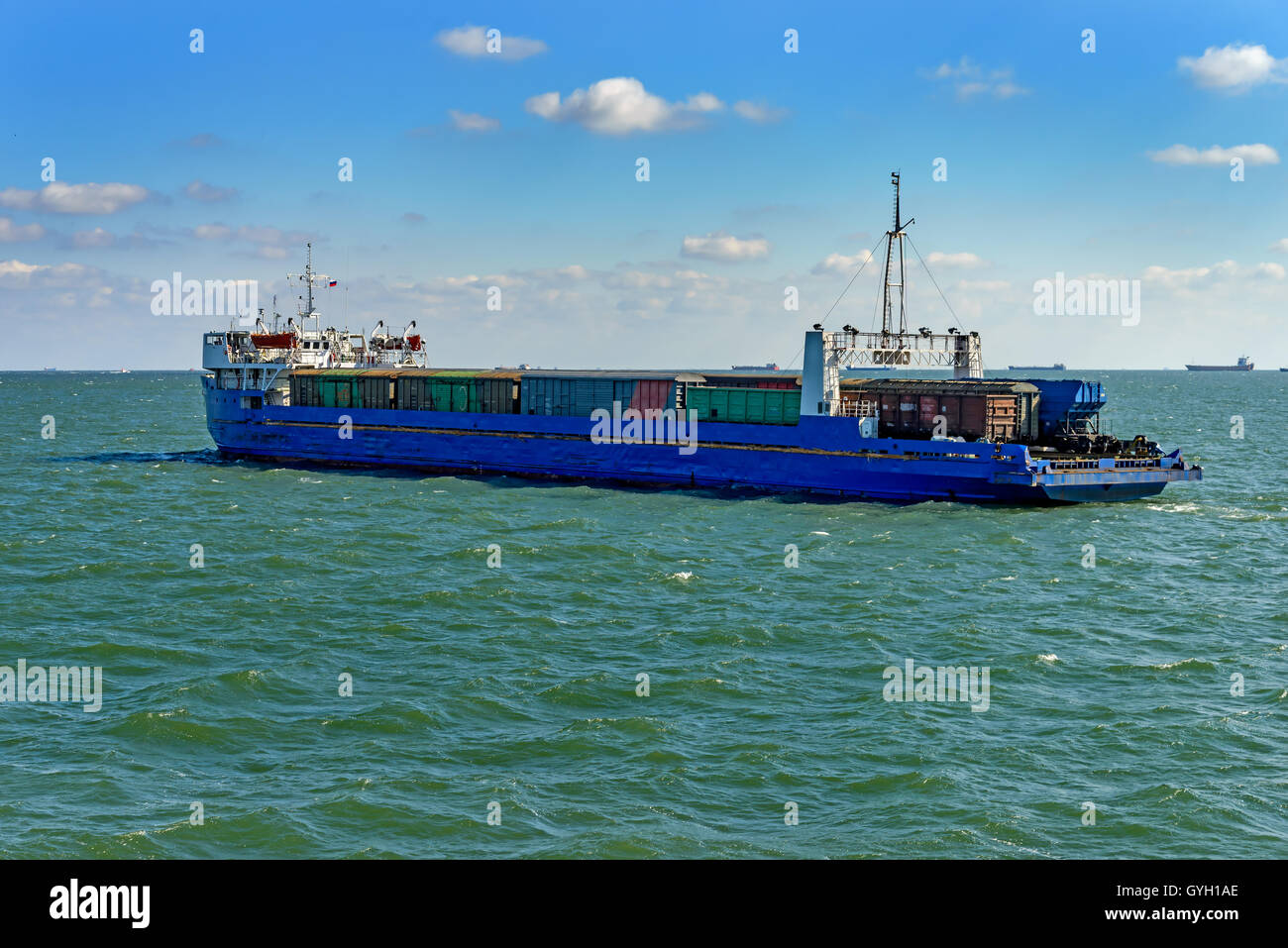 Railway ferry crosses the Strait of Kerch Stock Photo