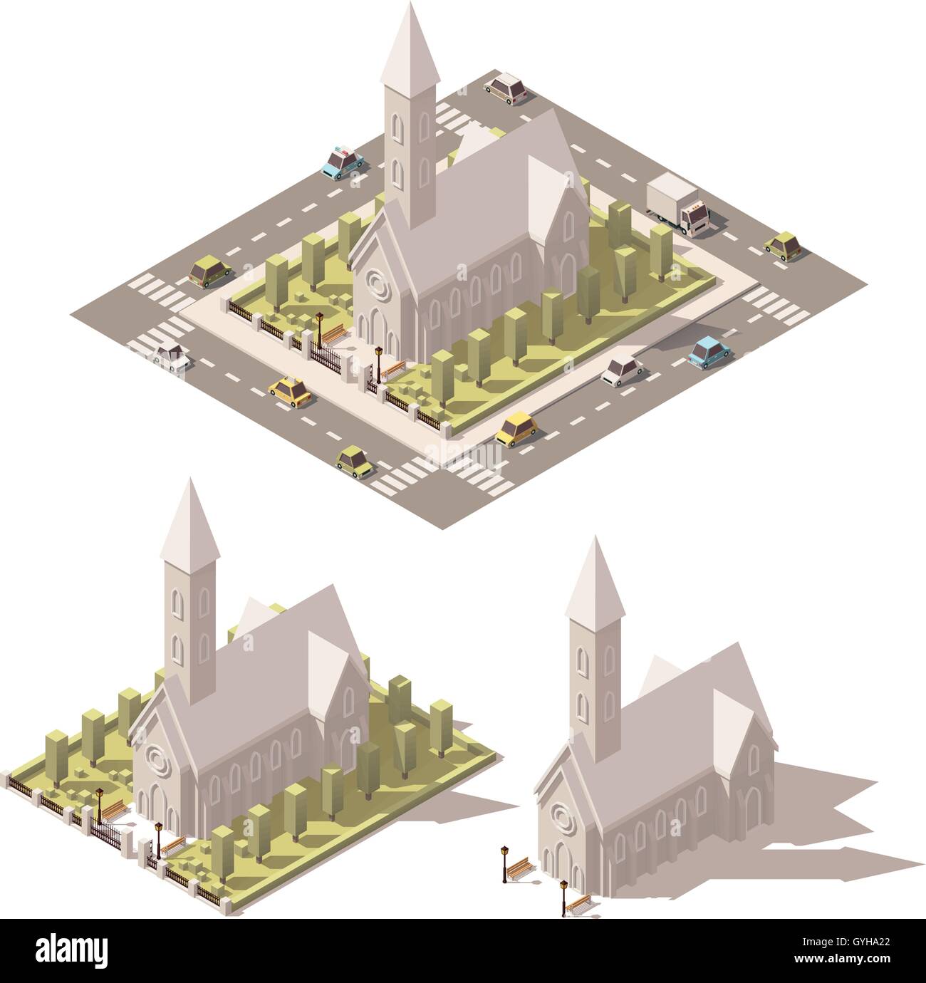 Vector isometric low poly church icon Stock Vector