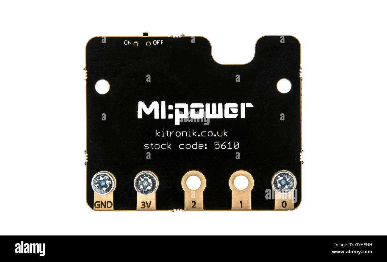 MI:Power board for the BBC Micro Bit, The micro:bit is a handheld, fully programmable computer Stock Photo