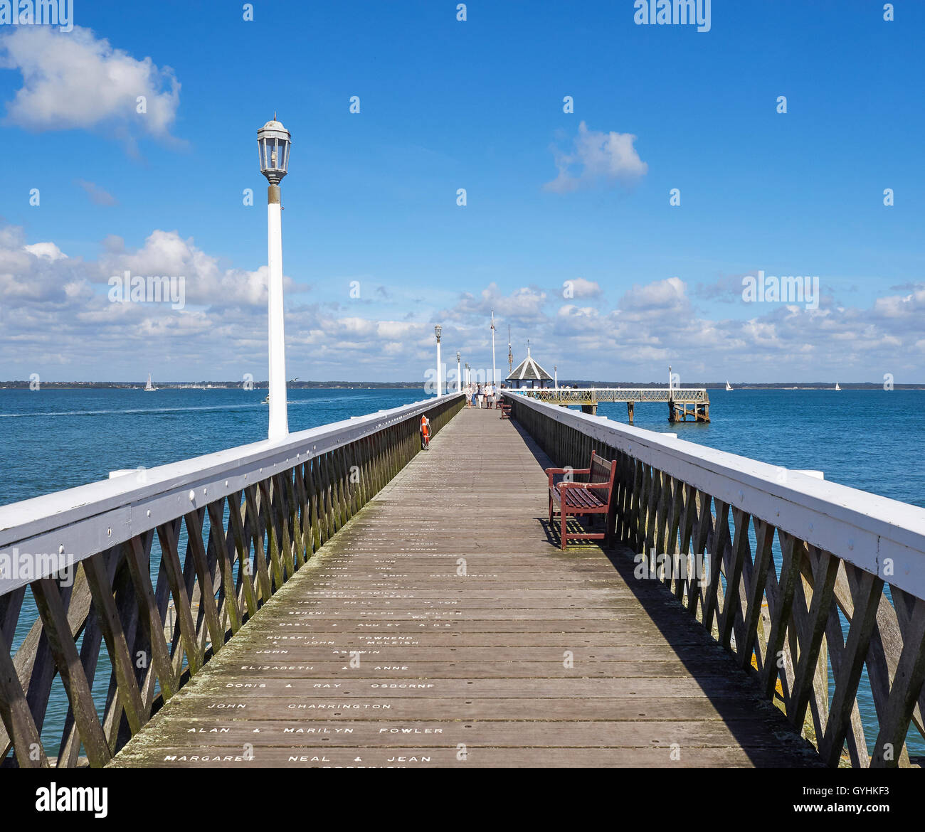 Yarmouth pier with the Solent and mainland from the Isle of Wight Stock Photo