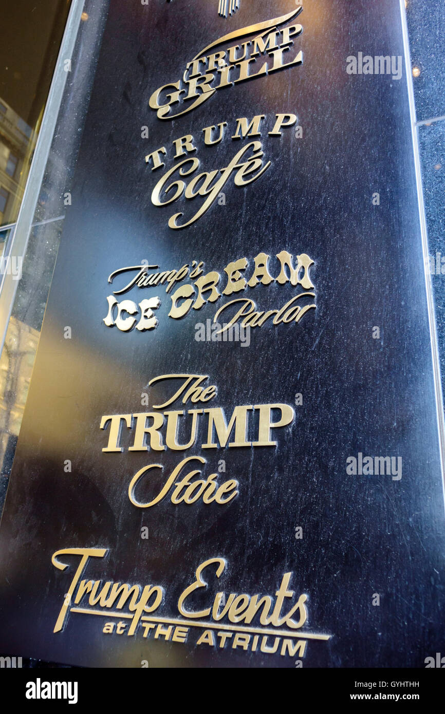 New York City,NY NYC Manhattan,Midtown,Fifth Avenue,Trump Tower,entrance,sign,dining,restaurant restaurants food dining cafe cafes,store,NY160716180 Stock Photo