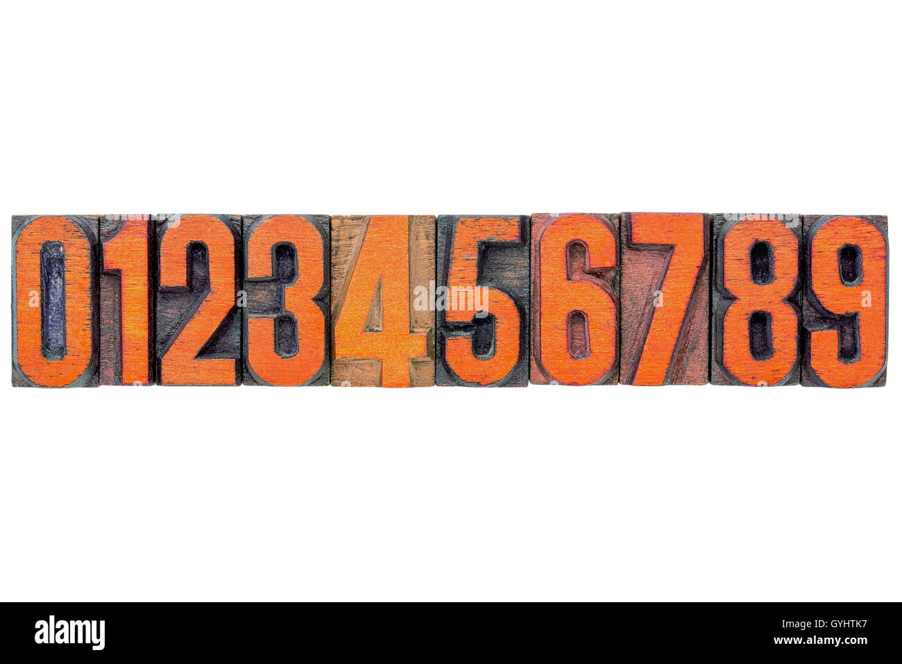 number abstract in vintage letterpress wood type printing blocks isolated on white Stock Photo