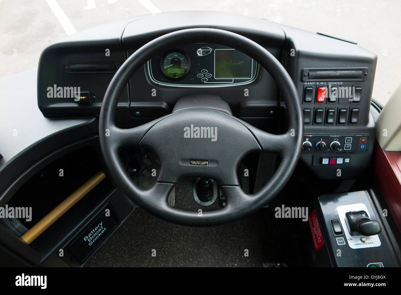 Steering wheel of a new Routemaster double decker passenger bus