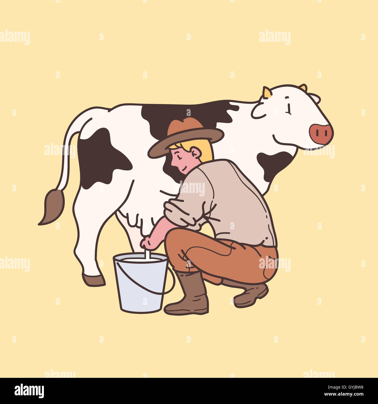 Man milking cow Stock Vector