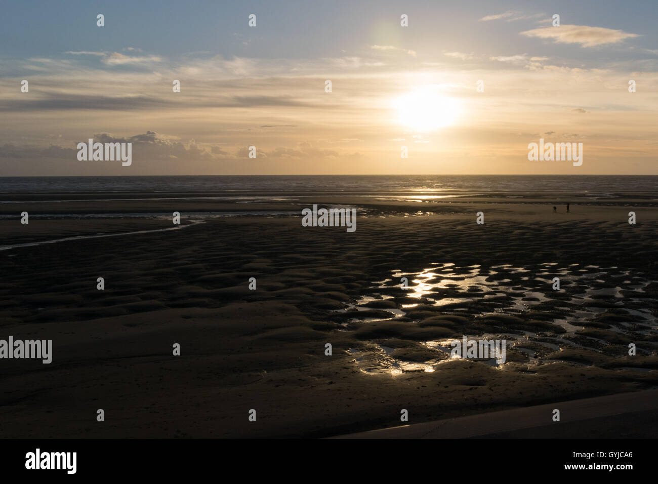Sunset on Blackpool beach Stock Photo
