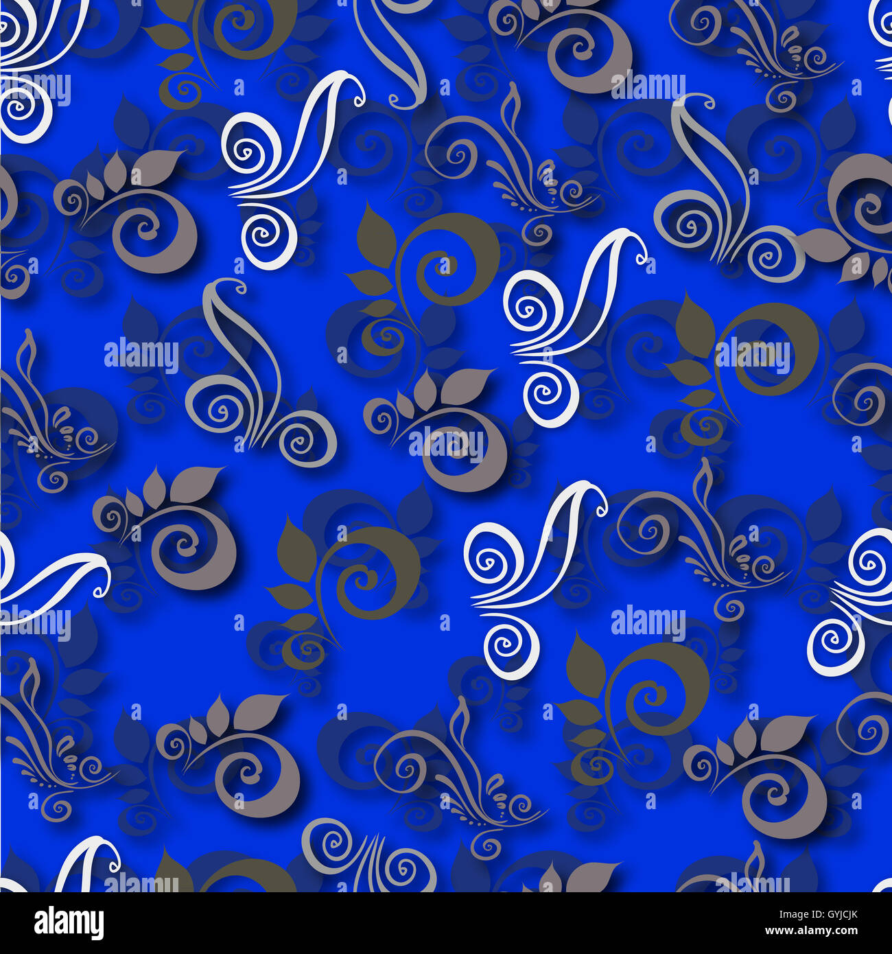 Seamless pattern.Seamless pattern with curls and leaves on a blue ...