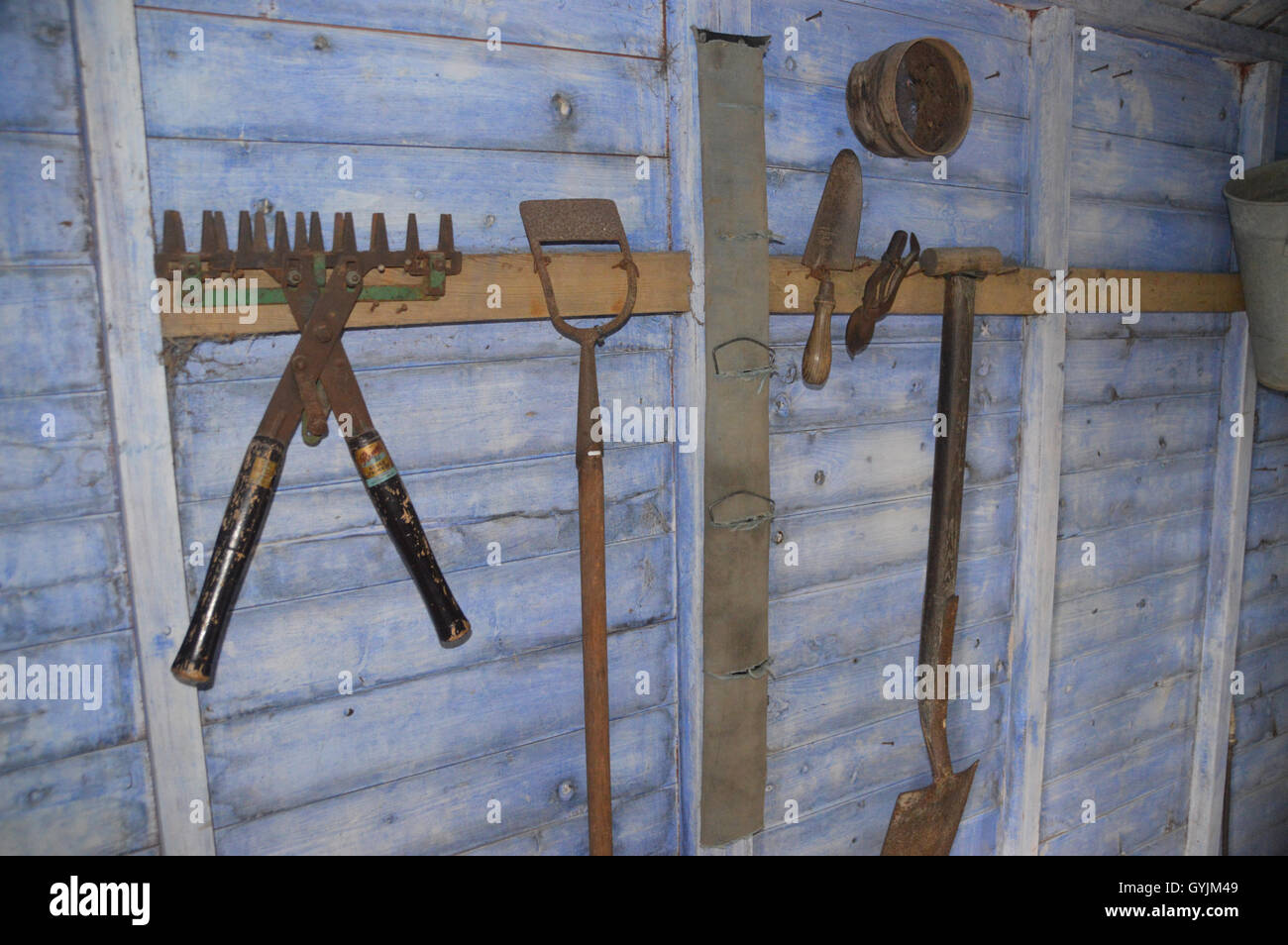 Old Rusty Gardening Tools In Wooden Garden Shed At Rhs