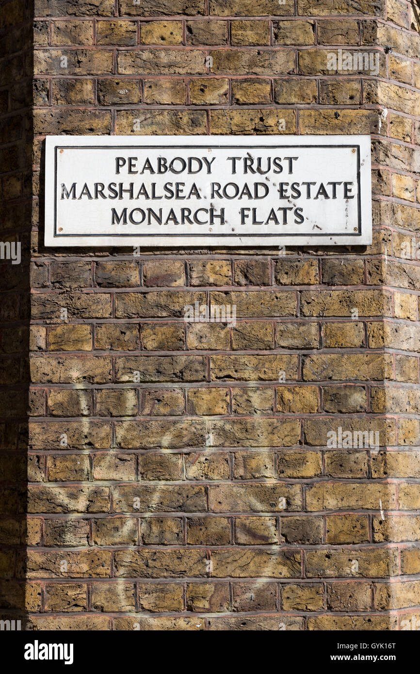 Peabody Trust plaque on the Marshalsea Road Estate Monarch Flats