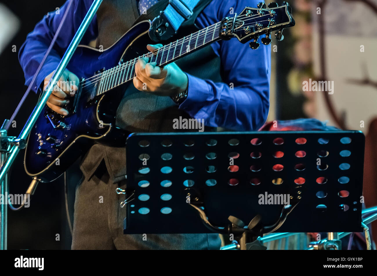 During Christmas a live stage programmed is performed by singer Stock Photo