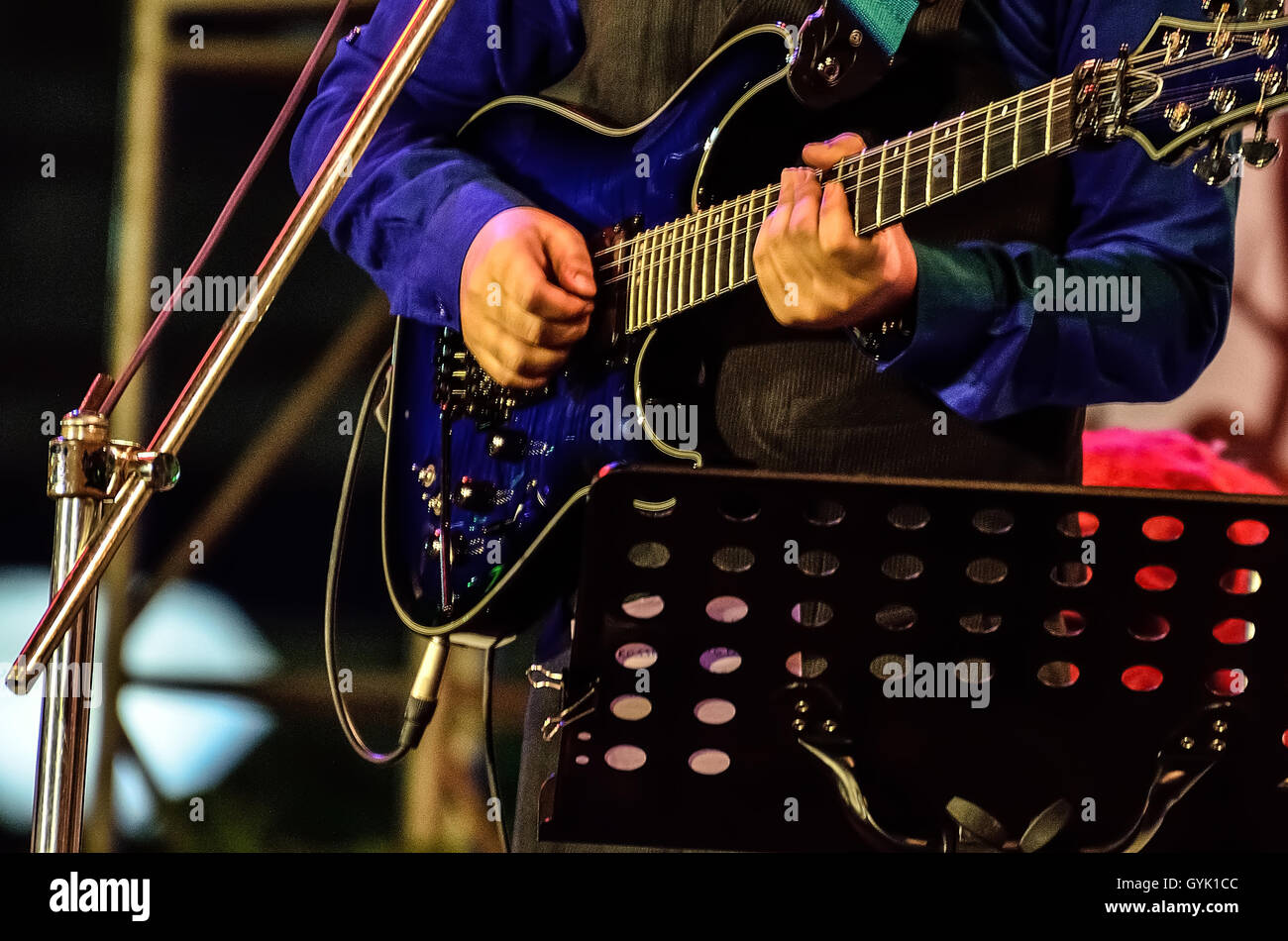 During Christmas a live stage programmed is performed by singer Stock Photo