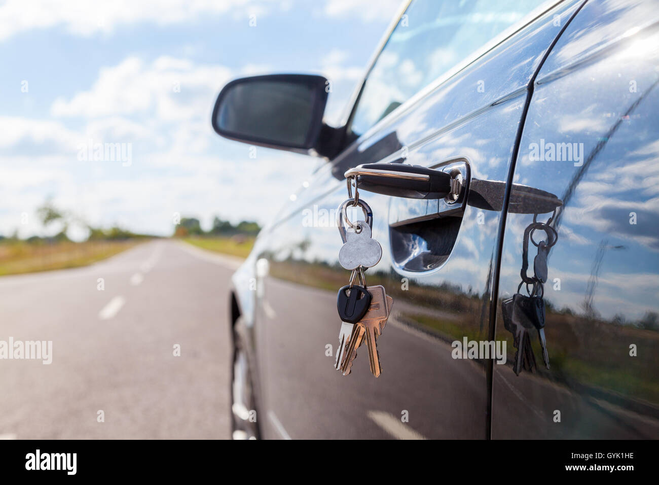 car key on car lock Stock Photo