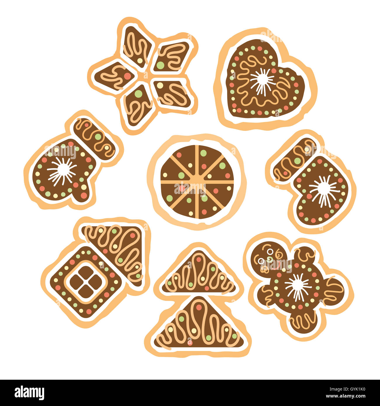 Set of gingerbread, elements for christmas design. Stock Photo