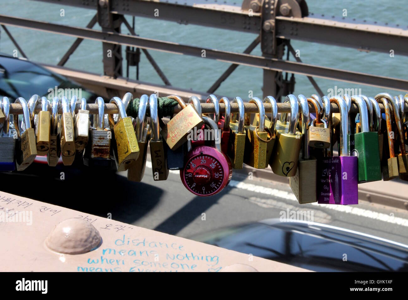 Love locks on the Brooklyn Bridge in New York City Stock Photo Alamy
