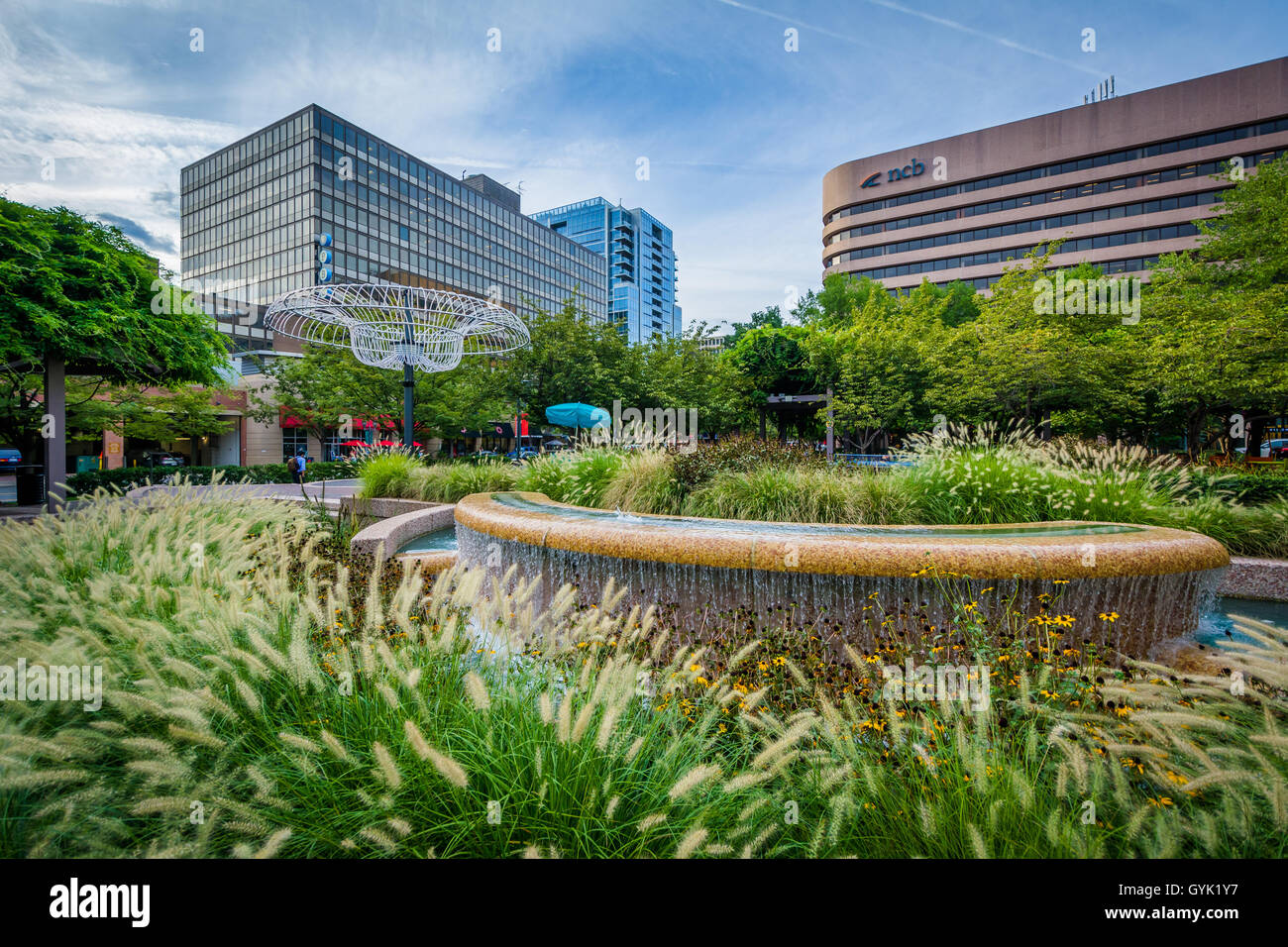 Fountains and modern buildings in Crystal City, Arlington, Virginia. Stock Photo