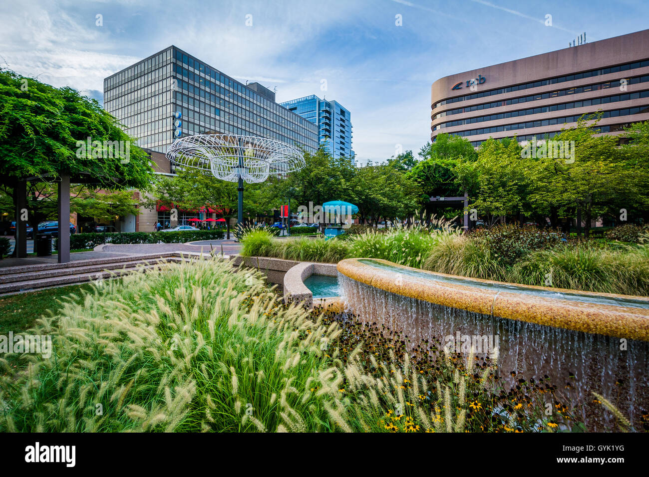 Fountains and modern buildings in Crystal City, Arlington, Virginia. Stock Photo