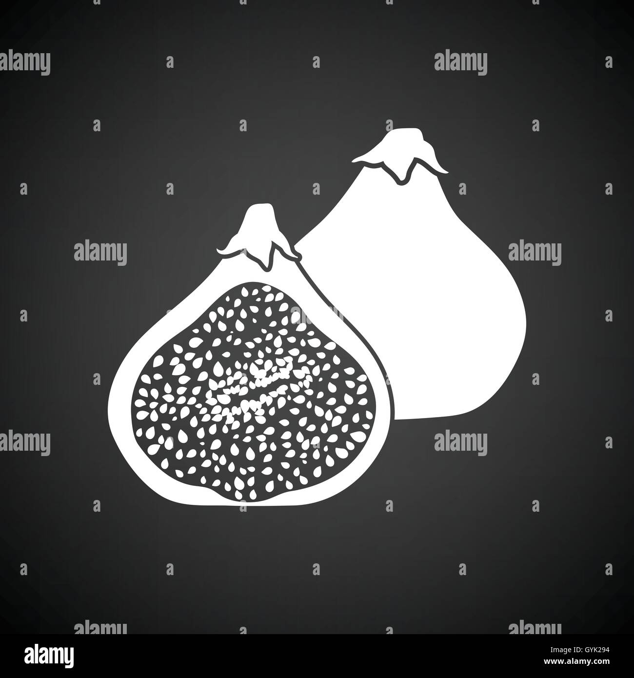 Fig fruit icon. Black background with white. Vector illustration. Stock Vector