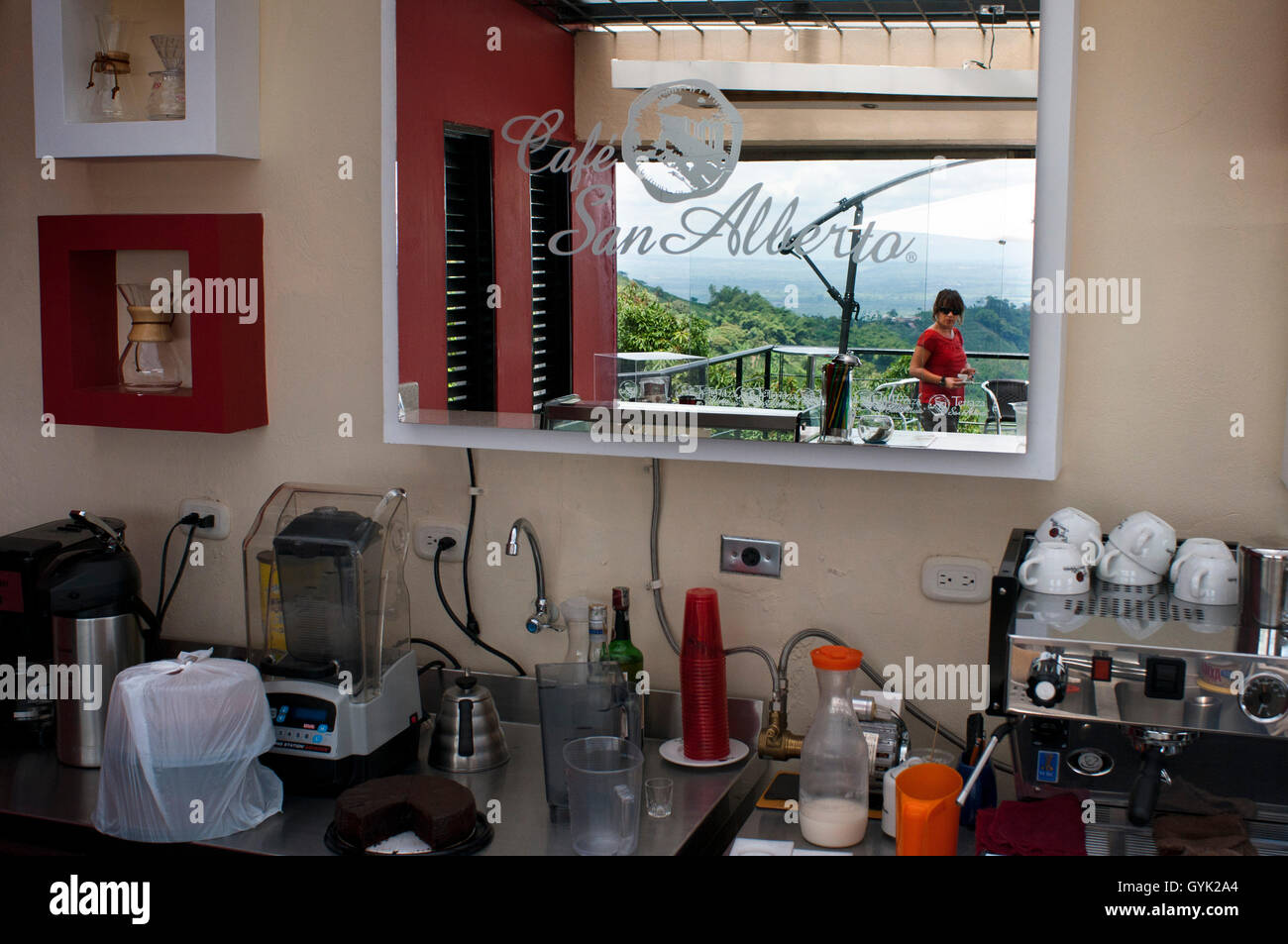 Restaurant in Hacienda San Alberto, Buenavista. Quindio, Colombia. Colombian coffee growing axis. The Colombian coffee Region, a Stock Photo
