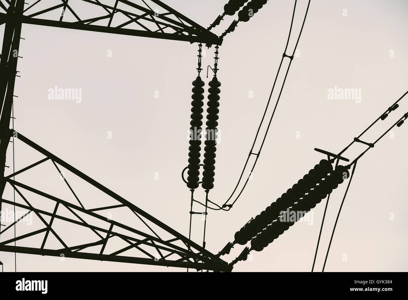 Electricity pylons on the Black Law Wind Farm, South Lanarkshire, Scotland Stock Photo
