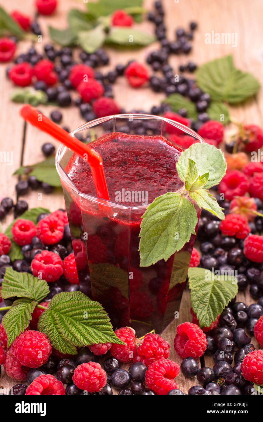 Raspberry blueberry smoothie Stock Photo Alamy