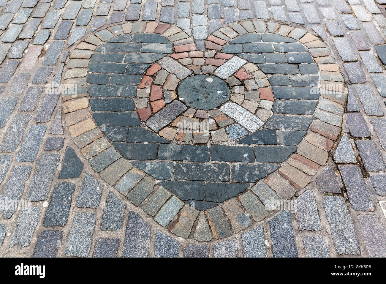 Heart of Midlothian mosaic on the Royal Mile in Edinburgh, Scotland Stock Photo