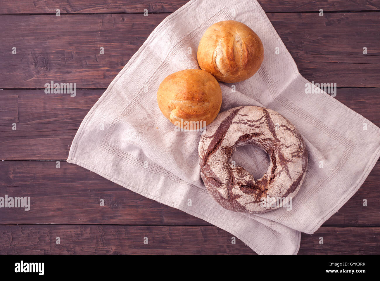 Rye bagel bread and buns Stock Photo