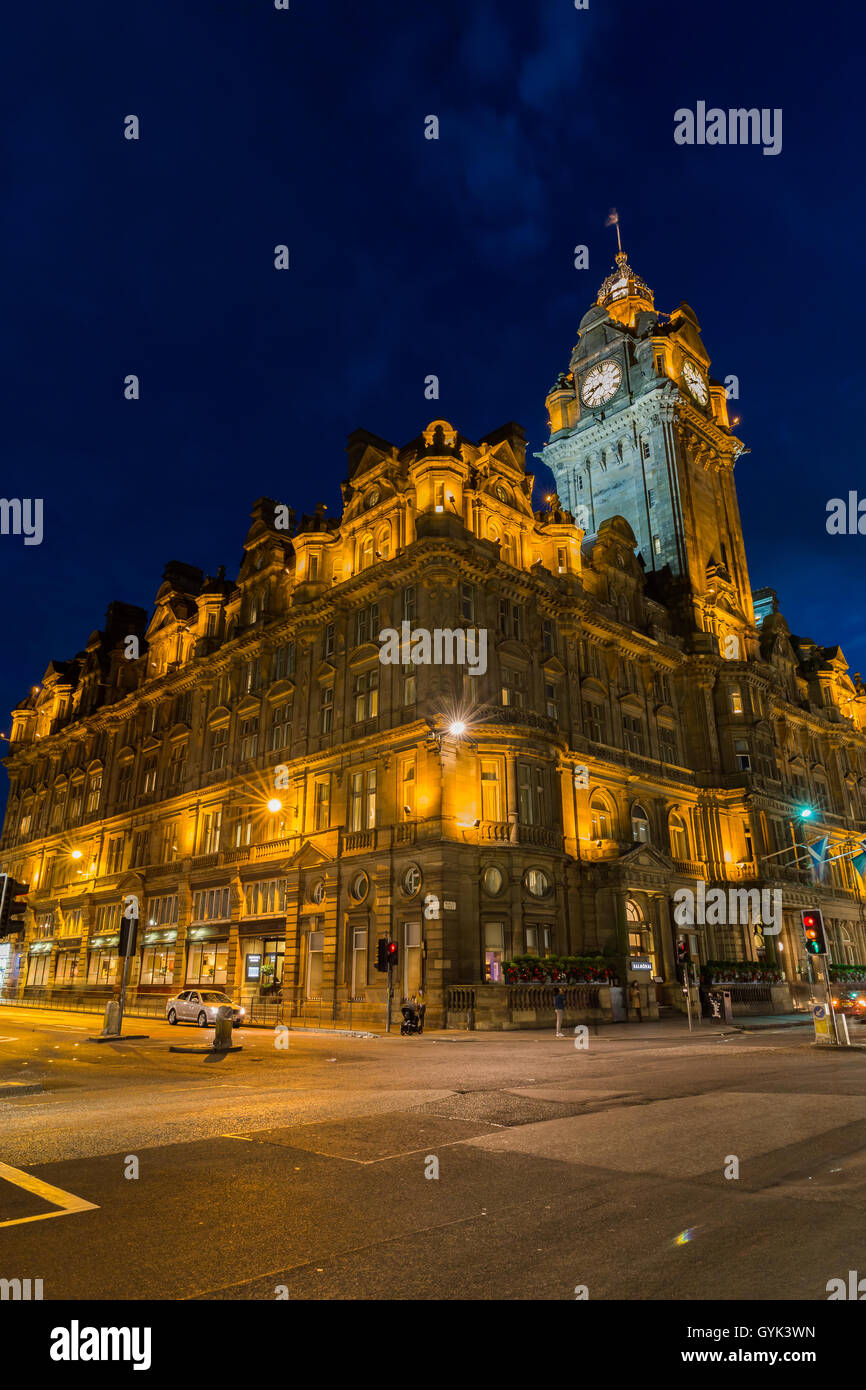Balmoral Hotel in Edinburgh, Scotland, at night Stock Photo
