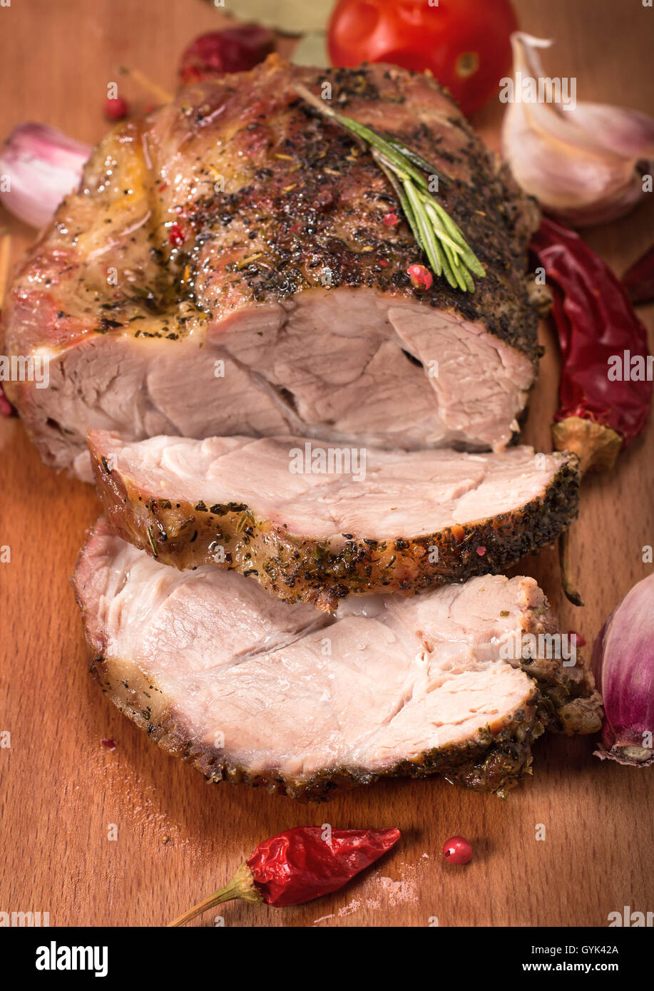 Sliced roasted pork Stock Photo Alamy